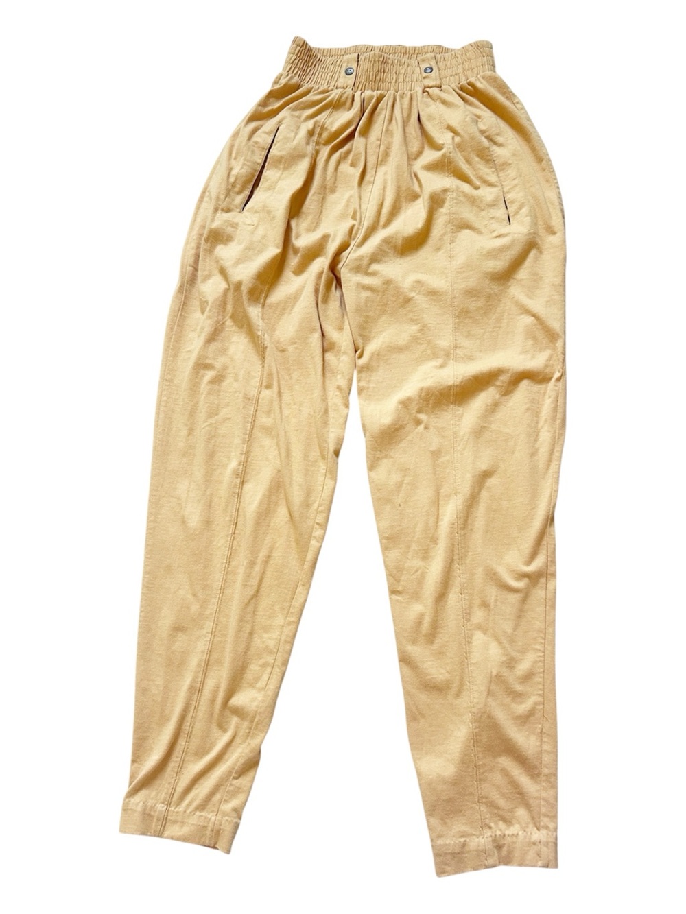 Vintage Mustard Yellow High Elastic Waist Pants W/ Pockets Cotton Stretch Medium